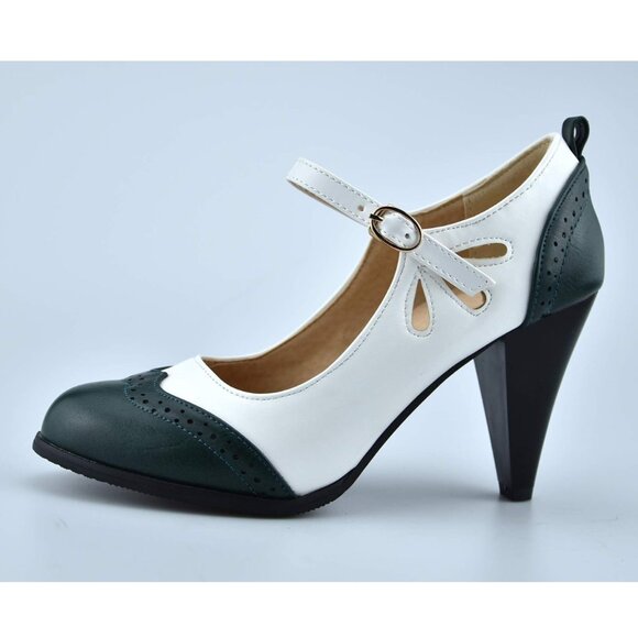 Mekerake Women’s Dark Green & White Mary Jane High Heel Pumps – Size 10.5 - Picture 3 of 9